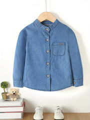 Boys Denim Shirt Stand Collar Button Casual Kids Clothes