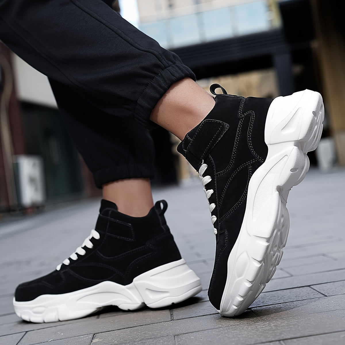 Men's High Top Chunky Shoes Comfy Non Slip Lace Up Casual Sneakers