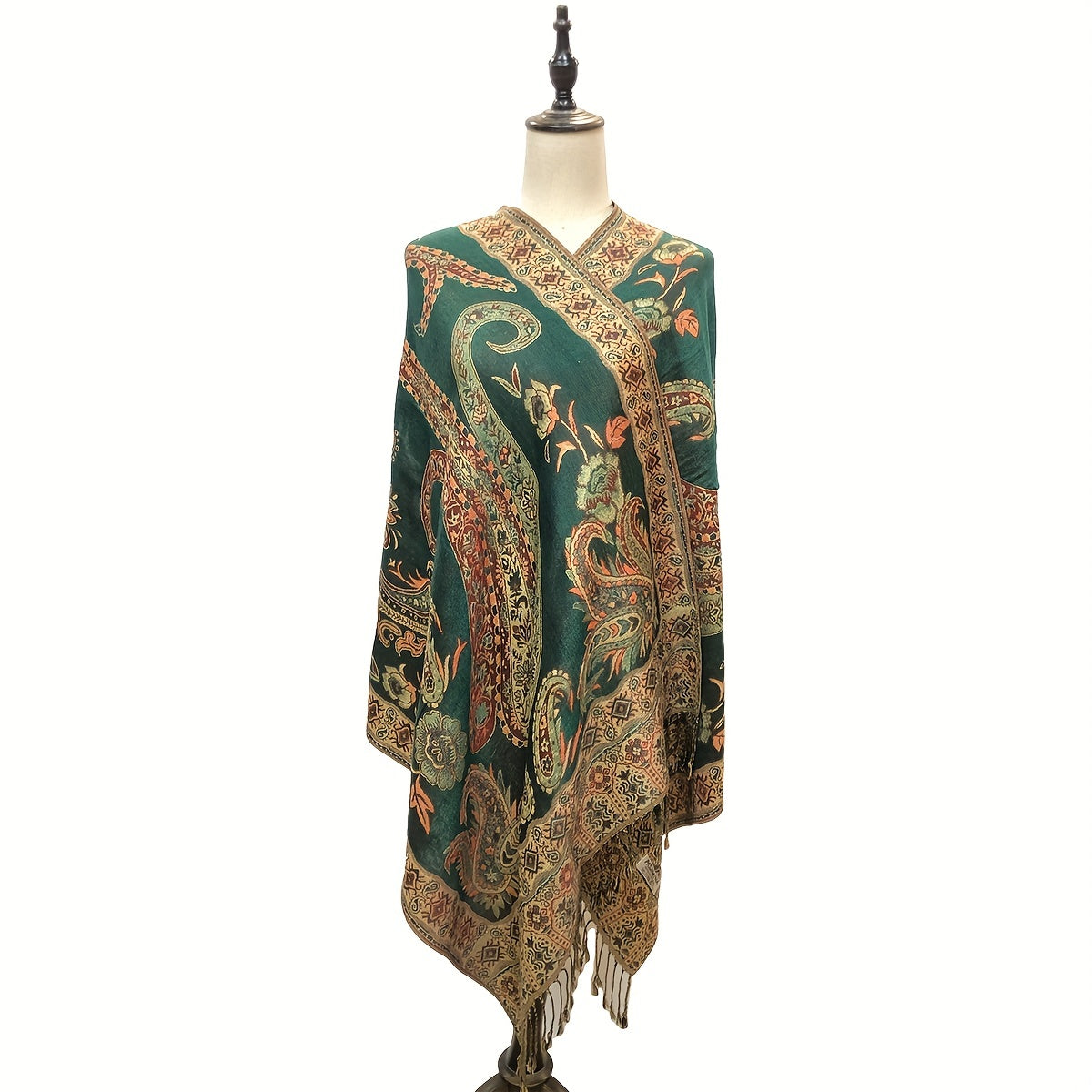 Vintage Paisley Jacquard Large Shawl Tassel Cape Women
