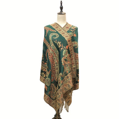 Vintage Paisley Jacquard Large Shawl Tassel Cape Women
