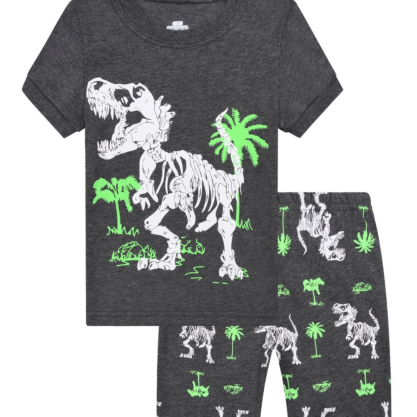 Boys Dino Skull Pajama Set Short Sleeves Crew Neck Homewear