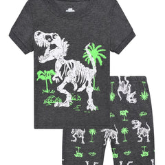 Boys Dino Skull Pajama Set Short Sleeves Crew Neck Homewear