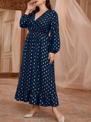 Plus Dot Print Long Sleeve Maxi Dress