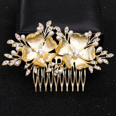 Crystal Pearl Flower Leaf Hairpin Hair Comb Clip Rhinestone Party Prom Bridal