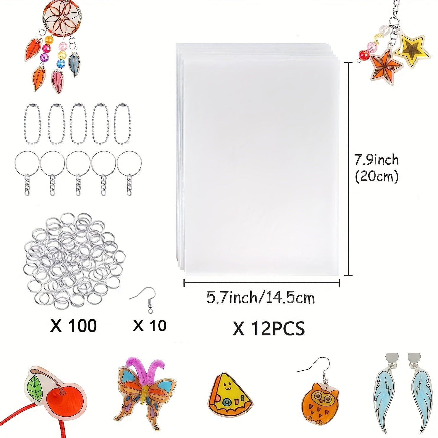 132pcs Shrink Plastic Sheets & Keychain Charms Kit