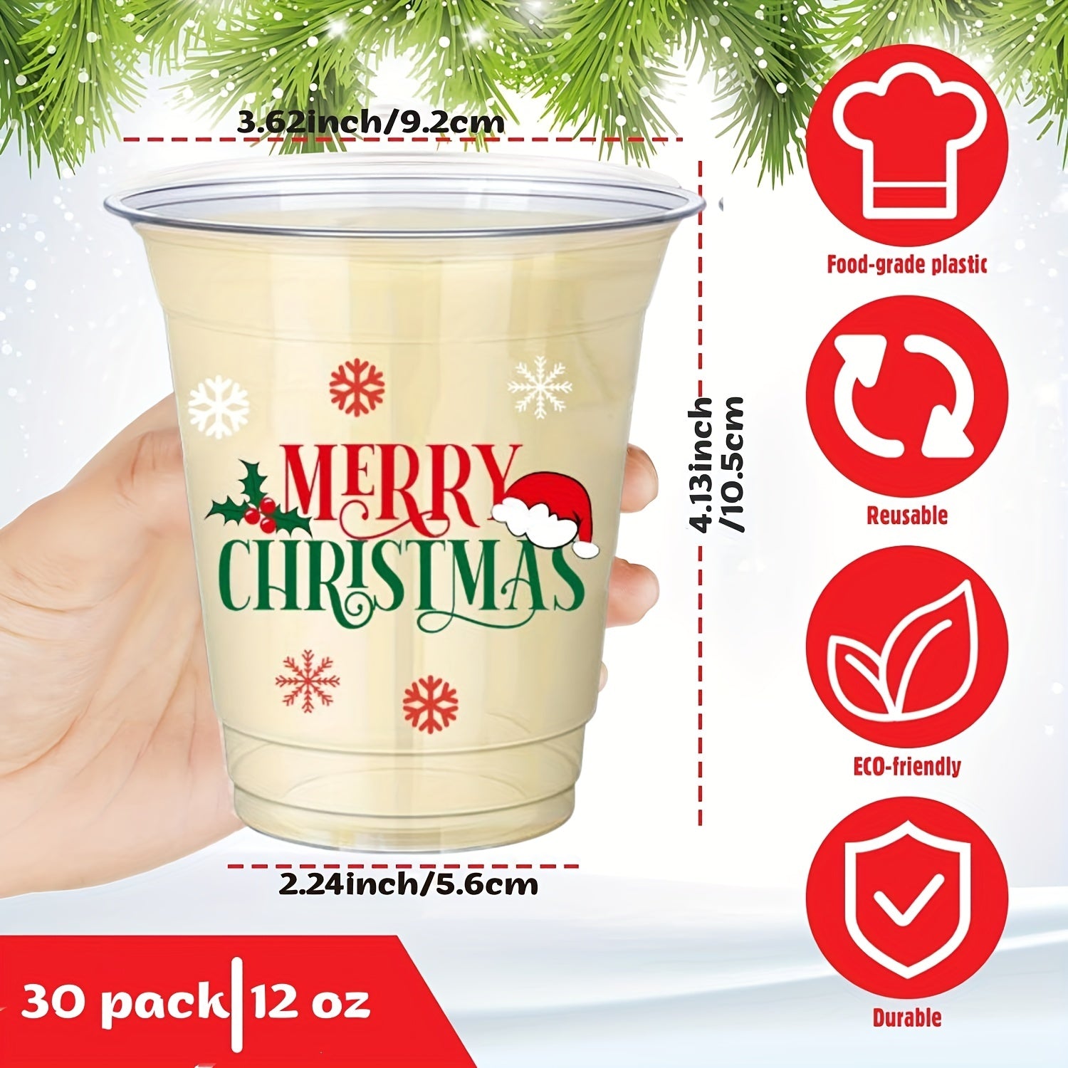 25pcs Christmas Party Cups - Clear Plastic Cups for Christmas Decorations