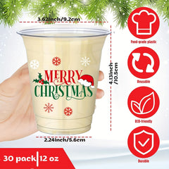 25pcs Christmas Party Cups - Clear Plastic Cups for Christmas Decorations