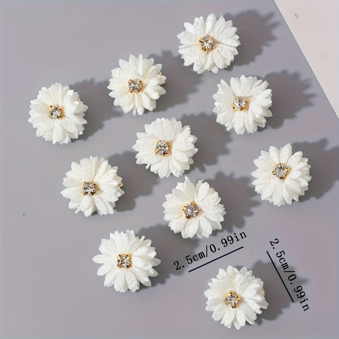10pcs Chinese Bridal Fabric Flower Hair Clip Set with Rhinestone Center