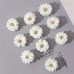 10pcs Chinese Bridal Fabric Flower Hair Clip Set with Rhinestone Center