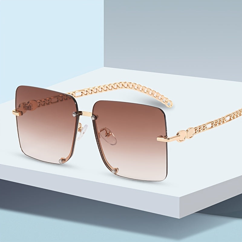 Multicolor Metal Chain Sunglasses with Zipper Case