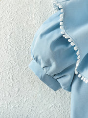Girls Ruffle Collar Shirt Lace Puff Sleeve Top