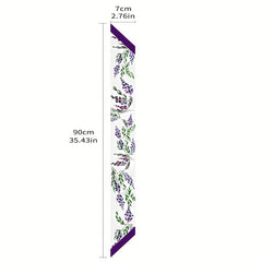 Purple Flower Print Skinny Scarf Silky Long Ribbon Neckerchief Satin