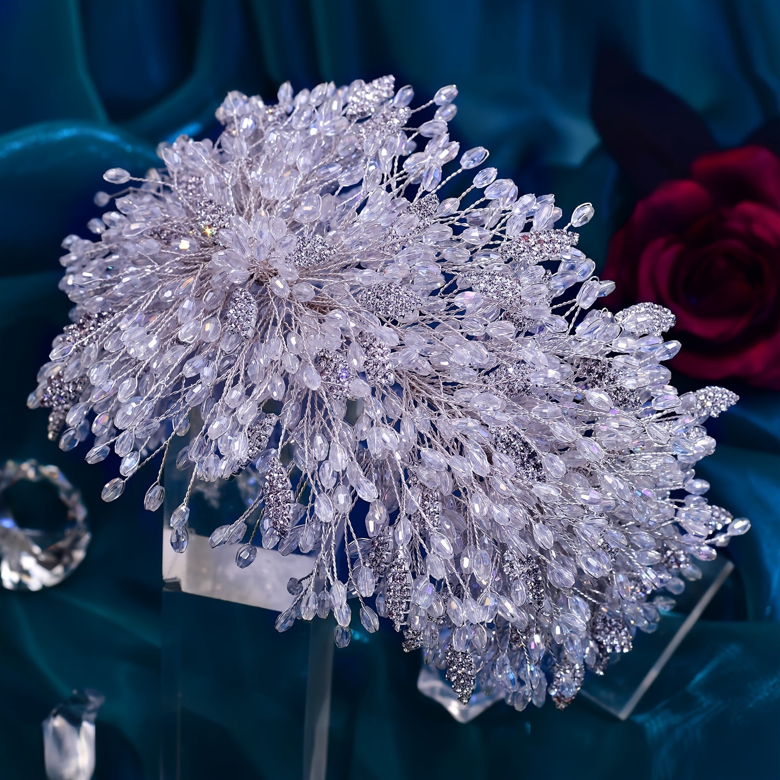 Women's Floral Sparkling Crystal Bridal Headpiece Handcrafted Wedding Hairpiece