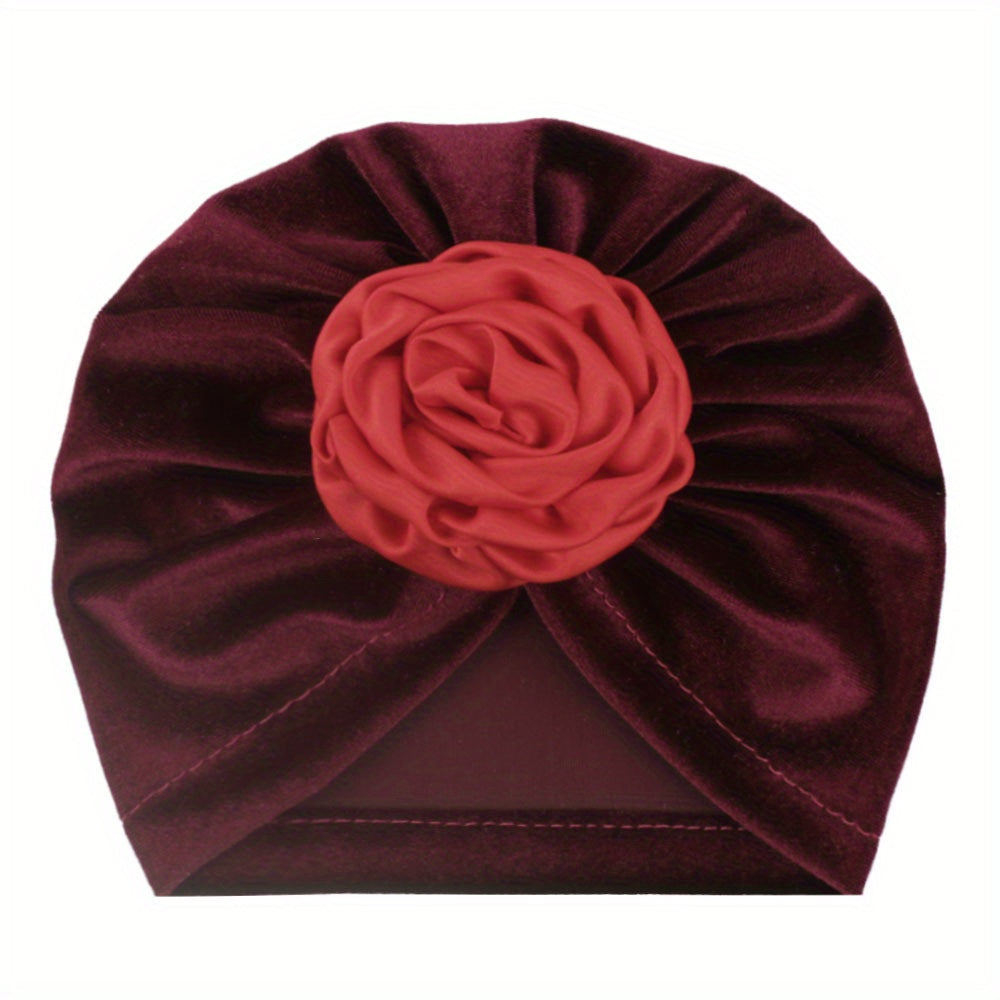 Velvet Flower Baby Warm Turban Hat 0-3 Years