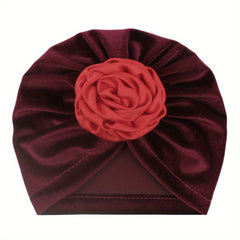 Velvet Flower Baby Warm Turban Hat 0-3 Years