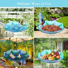 Glass Hanging Bird Bath for Outdoor Garden Decor Yard Hummingbird Fall Decor