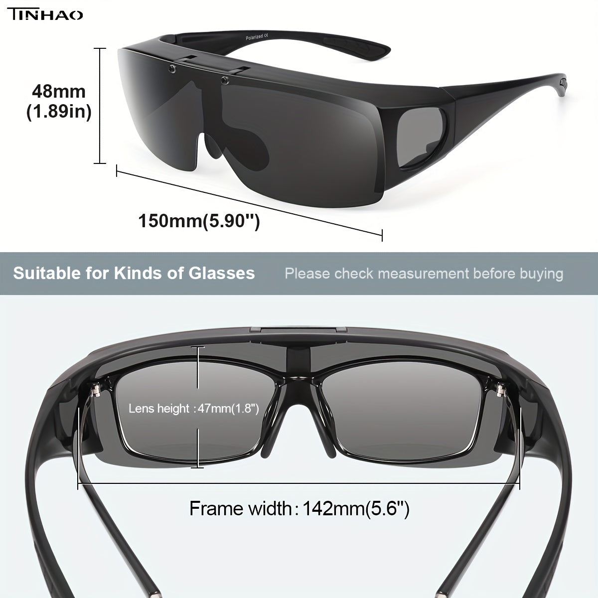 TINHAO Flip Up Polarized Sunglasses For Eyeglasses UV400 Protection