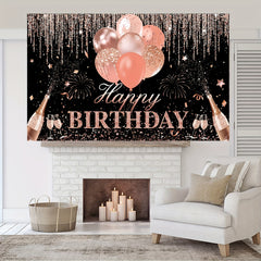 Silvery Rose Golden Happy Birthday Party Decorations Supplies Glitter Balloon