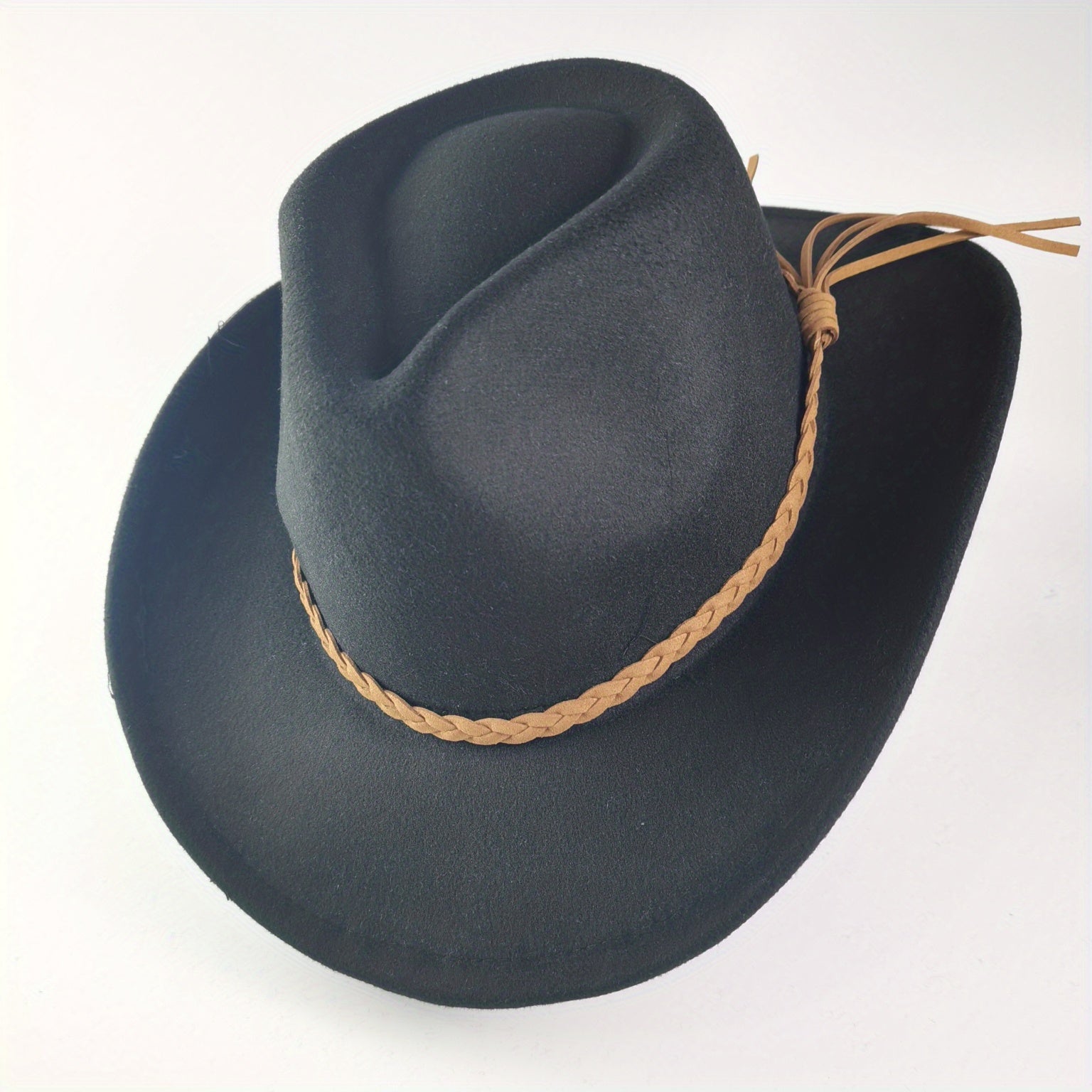 Men's Tweed Cowboy Hat Metal Buckle Wool Retro Knight Hat
