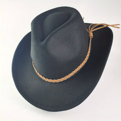 Men's Tweed Cowboy Hat Metal Buckle Wool Retro Knight Hat