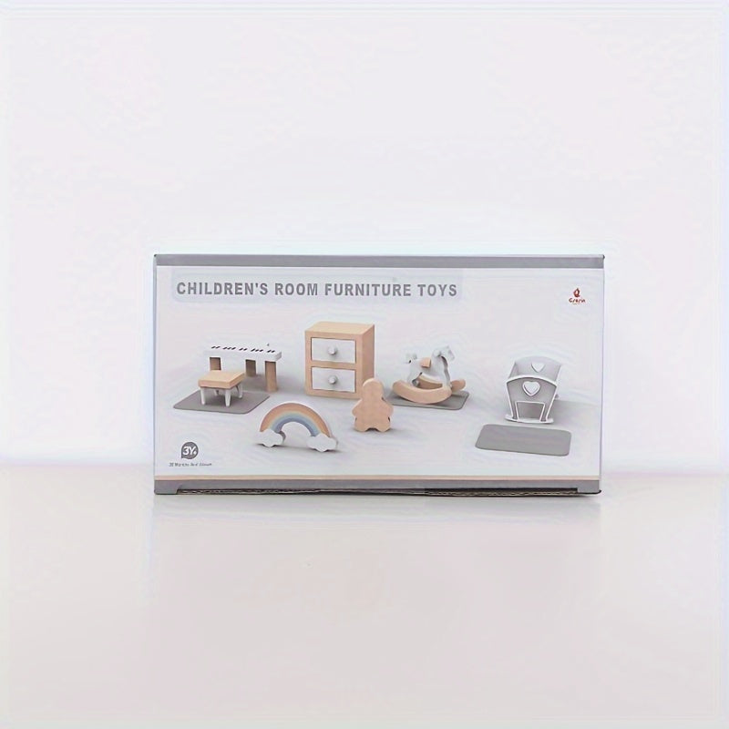 Wooden Furniture Set for Pretend Play - Kitchen, Bedroom & Bathroom Accessories
