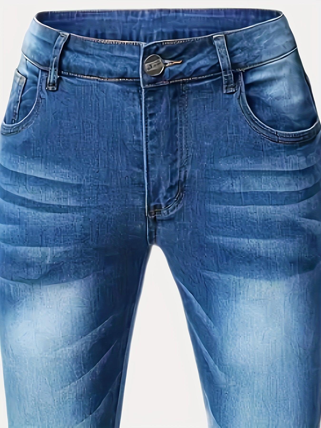 Water Ripple Embossed Flare Leg Denim Pants Whiskering High Stretch