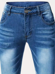 Water Ripple Embossed Flare Leg Denim Pants Whiskering High Stretch