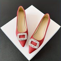 Women's Rhinestone Block Heel Slip On Shoes