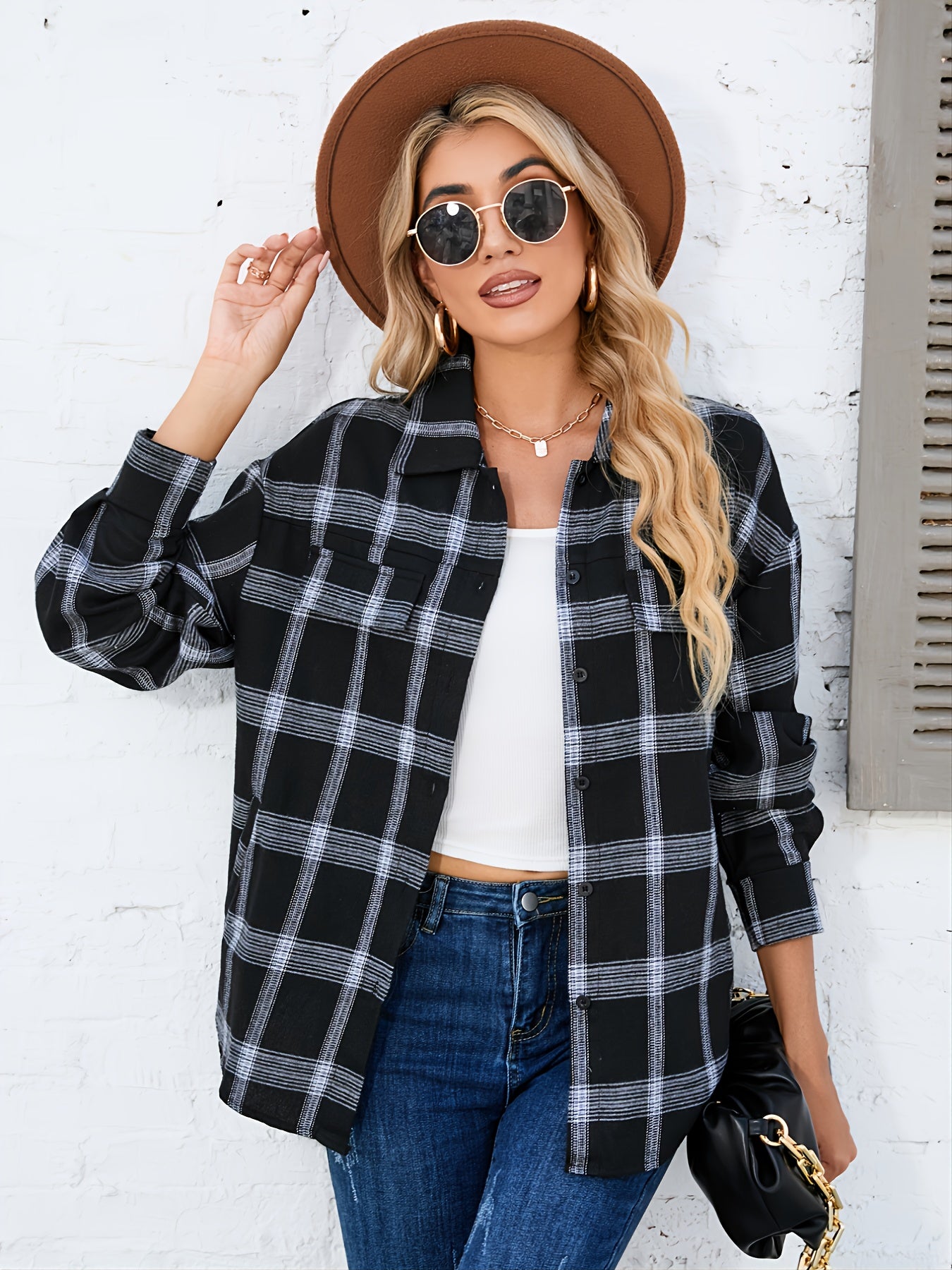 Plaid Shirt Jacket Long Sleeve Casual Shacket Women's Clothing