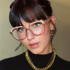 Large Polygon Clear Lens Glasses for Women Men with Case