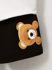 2pcs Bear Graphic Print T-shirt & Shorts Set for Summer