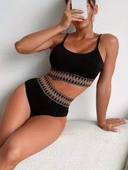 Scoop Neck High Waist Band Bikini Set Two Piece Swimsuit Women's Swimwear