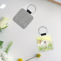 10pcs Sublimation Blank Glitter Square Keychain PU Leather Single Side Print