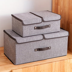 Cotton Linen Foldable Storage Box Organizer Double Cover 50x30x19cm