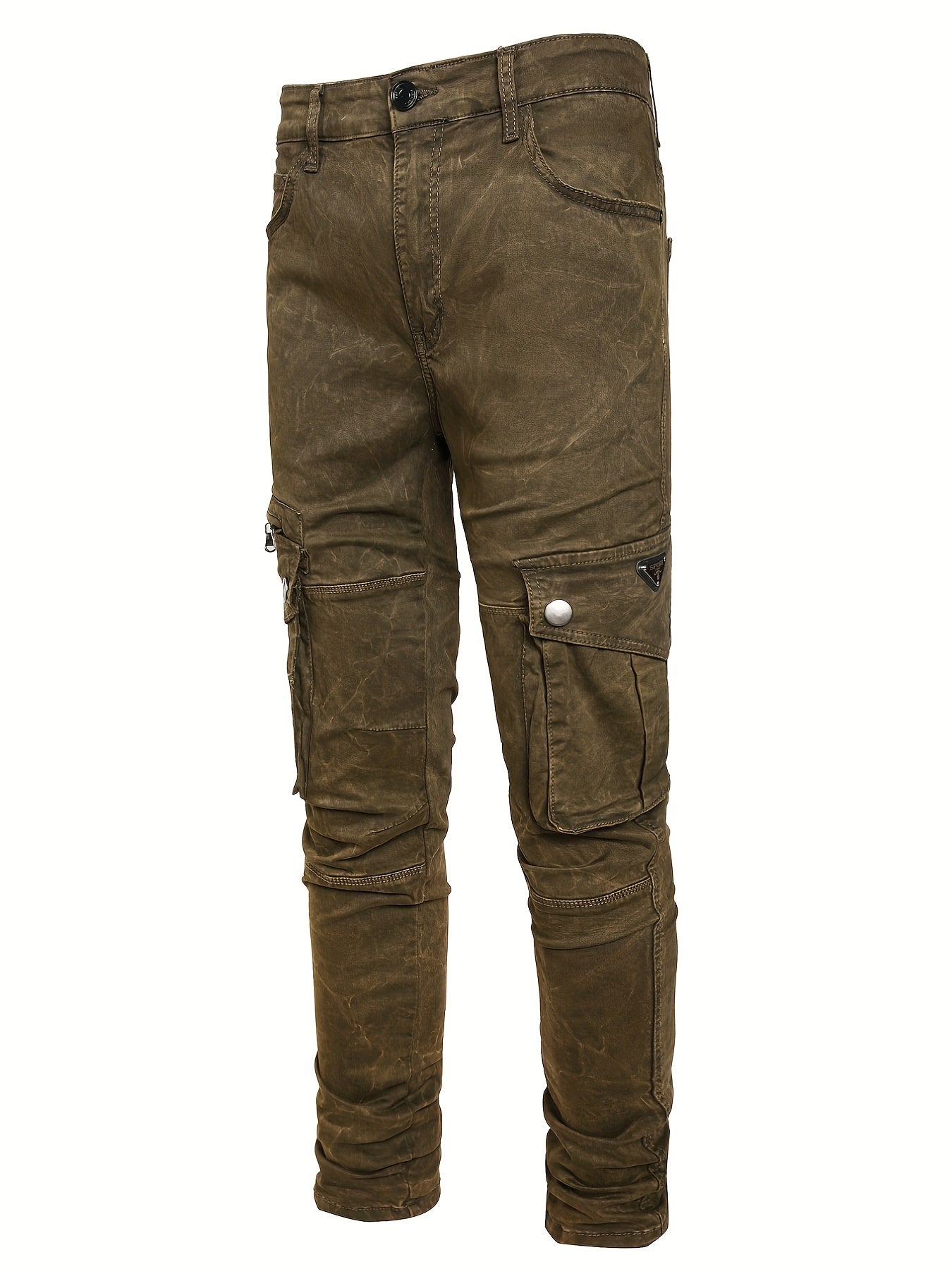 Tie Dye Slim Fit Big Flap Pocket Jeans Men's Casual Slightly Stretch Denim Pants