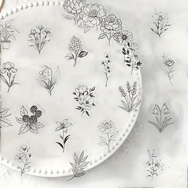 50 Retro Vinyl Aesthetic Plant Themed Stickers for Scrapbooking Diaries Laptops