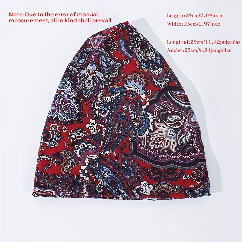 Boho Paisley Print Beanie Vintage Turban Cap Elastic Skull Cap
