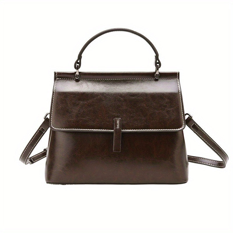 Split Leather Women'S Handbag in Red Coffee