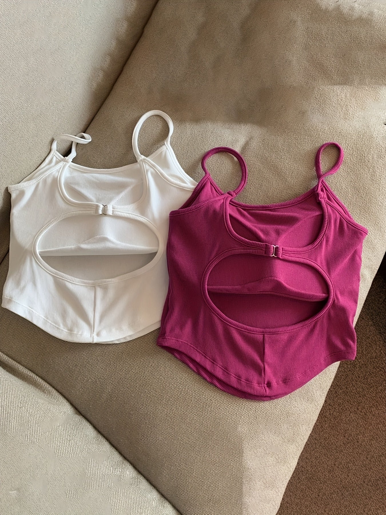 2pcs Girl's Ribbed Cami Top Solid Back Cutout Top Undershirts Kids Teens