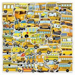 50pcs School Bus Cartoon Students Yellow Car Stickers Waterproof