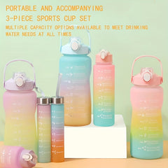 Gradient Water Bottle 3pc Set - Portable Sports Water Cup