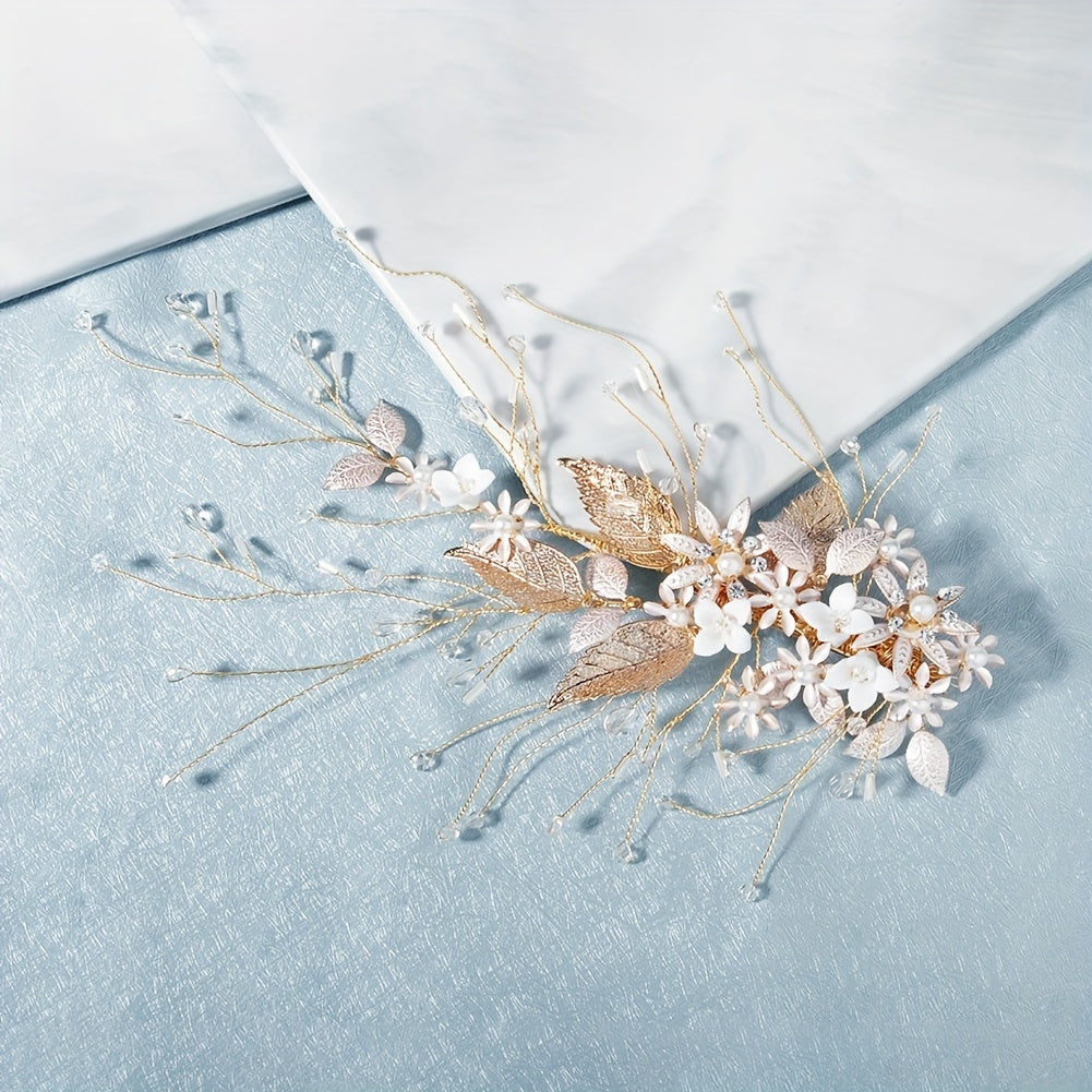 Flower & Faux Pearl Hair Clip Bridal Wedding Headwear Accessory