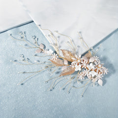 Flower & Faux Pearl Hair Clip Bridal Wedding Headwear Accessory