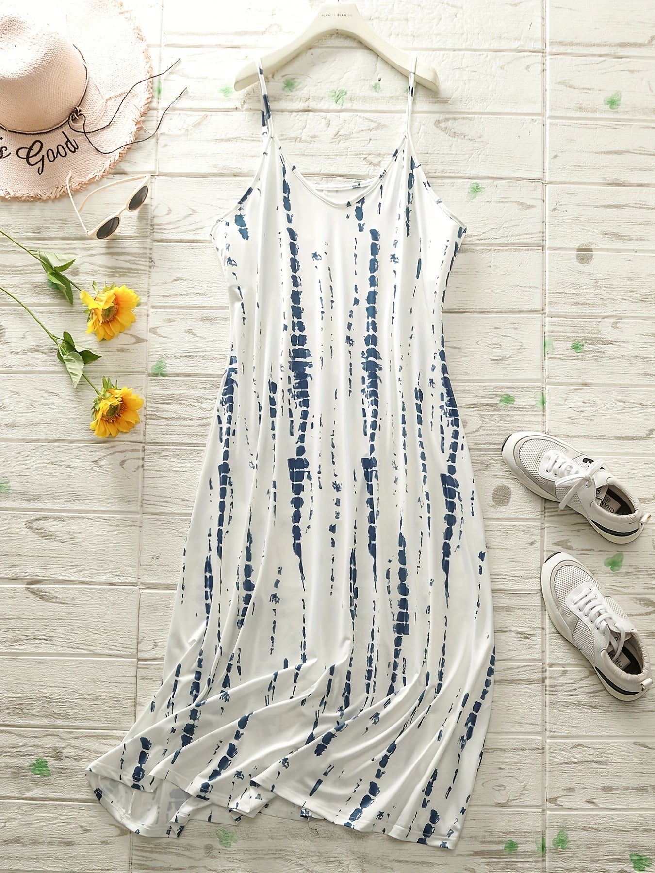 Tie Dye V Neck Maxi Dress Medium Stretch