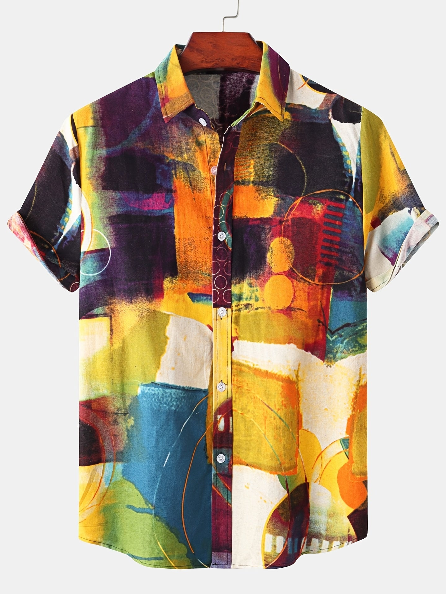 Men s Flax Tie Dye Short Sleeve Hawaiian Shirt for Summer Beach Vacation