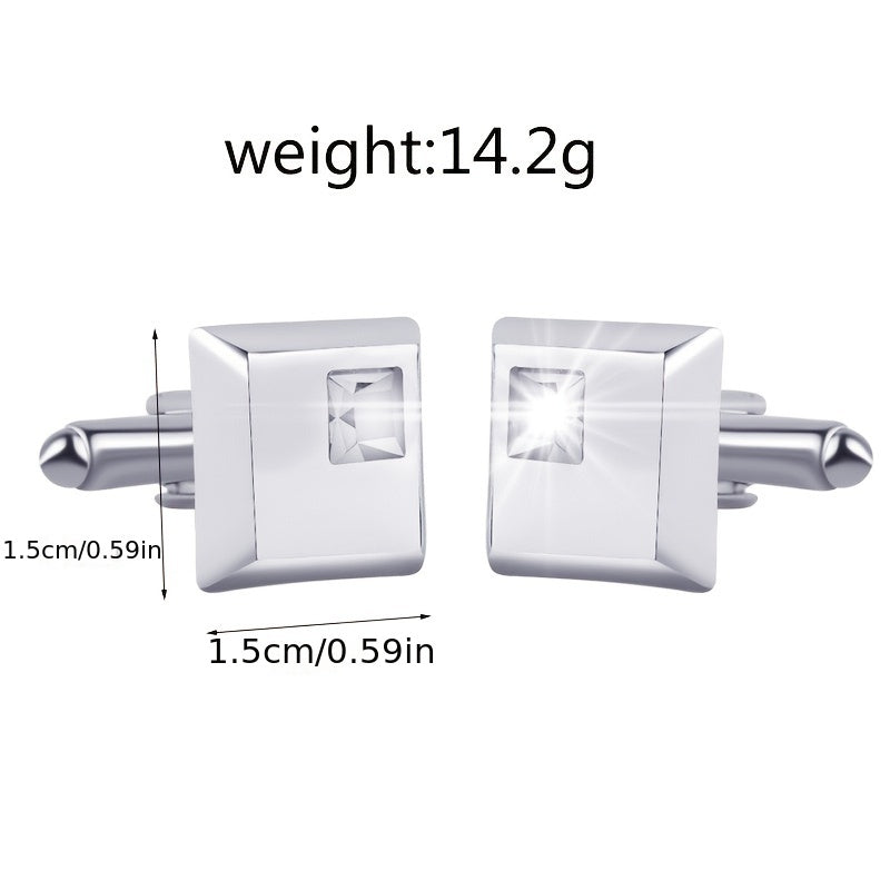 Alloy Men's Shirt Cufflinks with Artificial Diamond Inlay