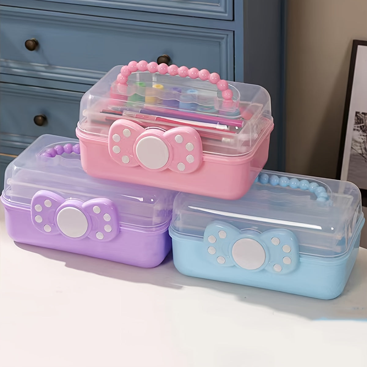 1pc Three-layer Portable Storage Box Foldable Large Hardware Tool Box
