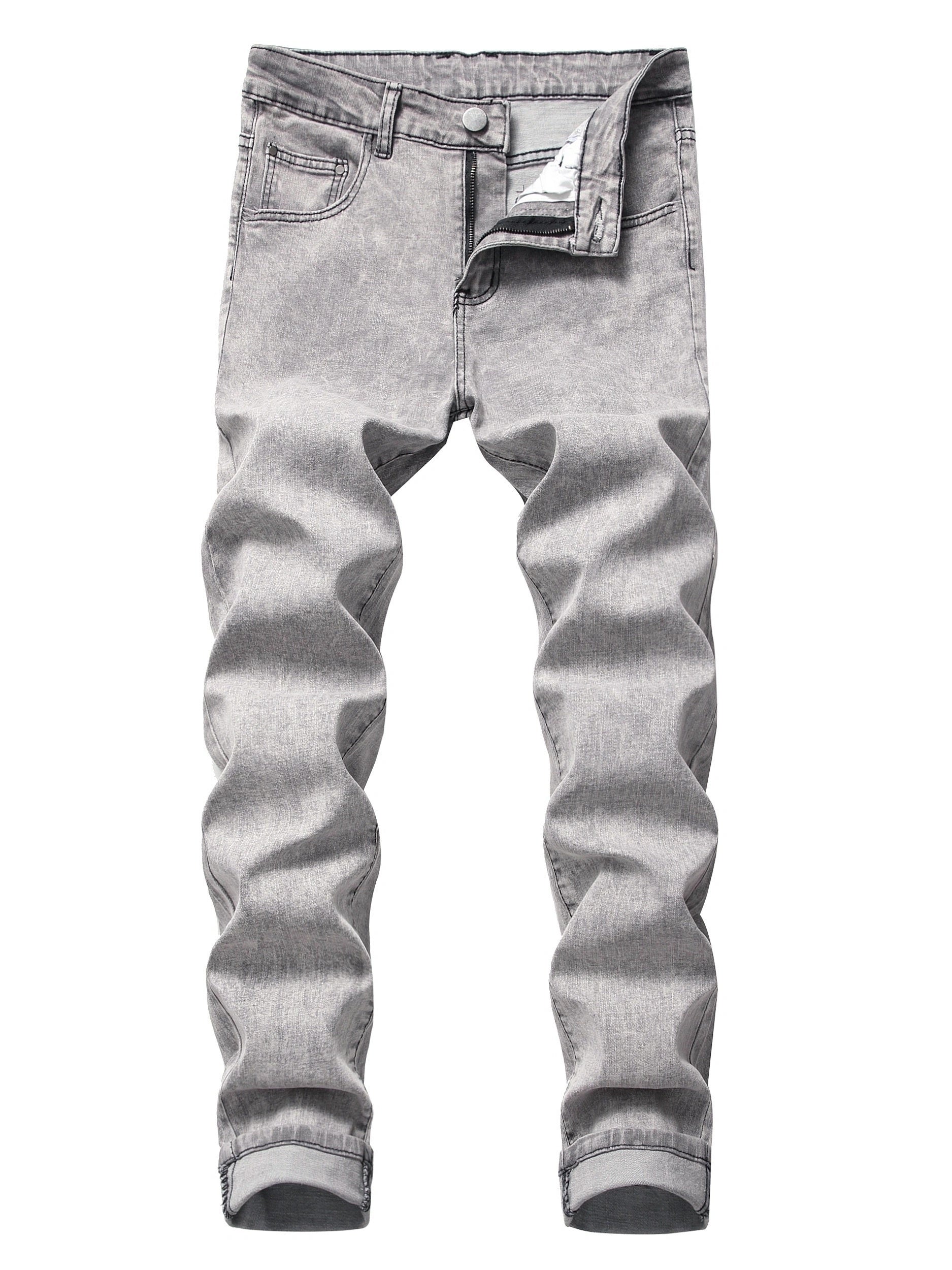 Men's Solid Mid Stretch Denim Pants For Spring Summer