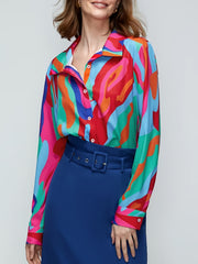 Blouse Women's Plus Contrast Button Up Long Sleeve