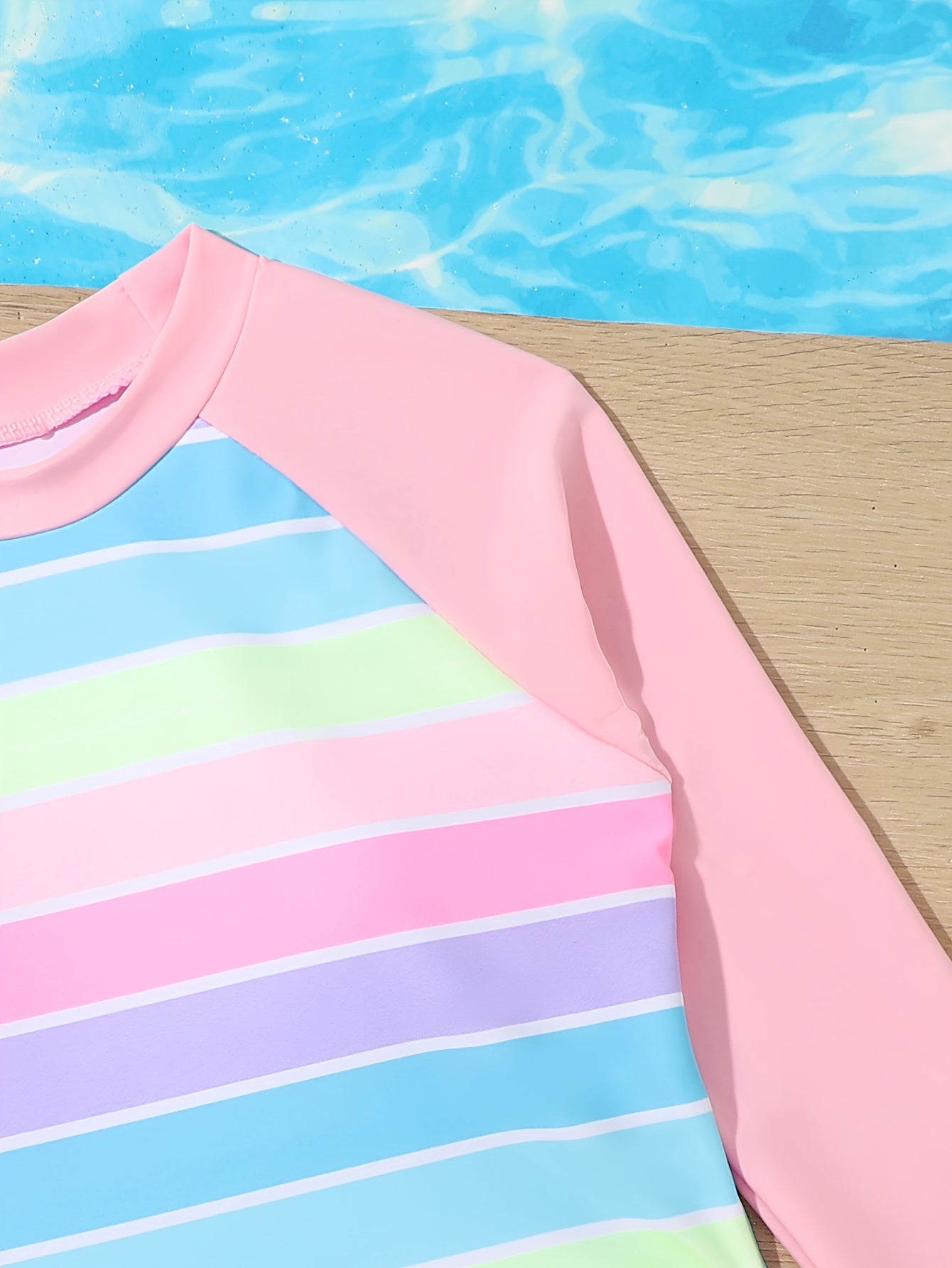 2pcs Rainbow Striped Tankini Swimsuit Long Sleeve Top Beach